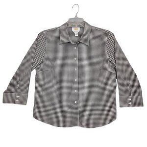 Talbots | Black & White Check Wrinkle Resistant Stretch Shirt | Size 16P